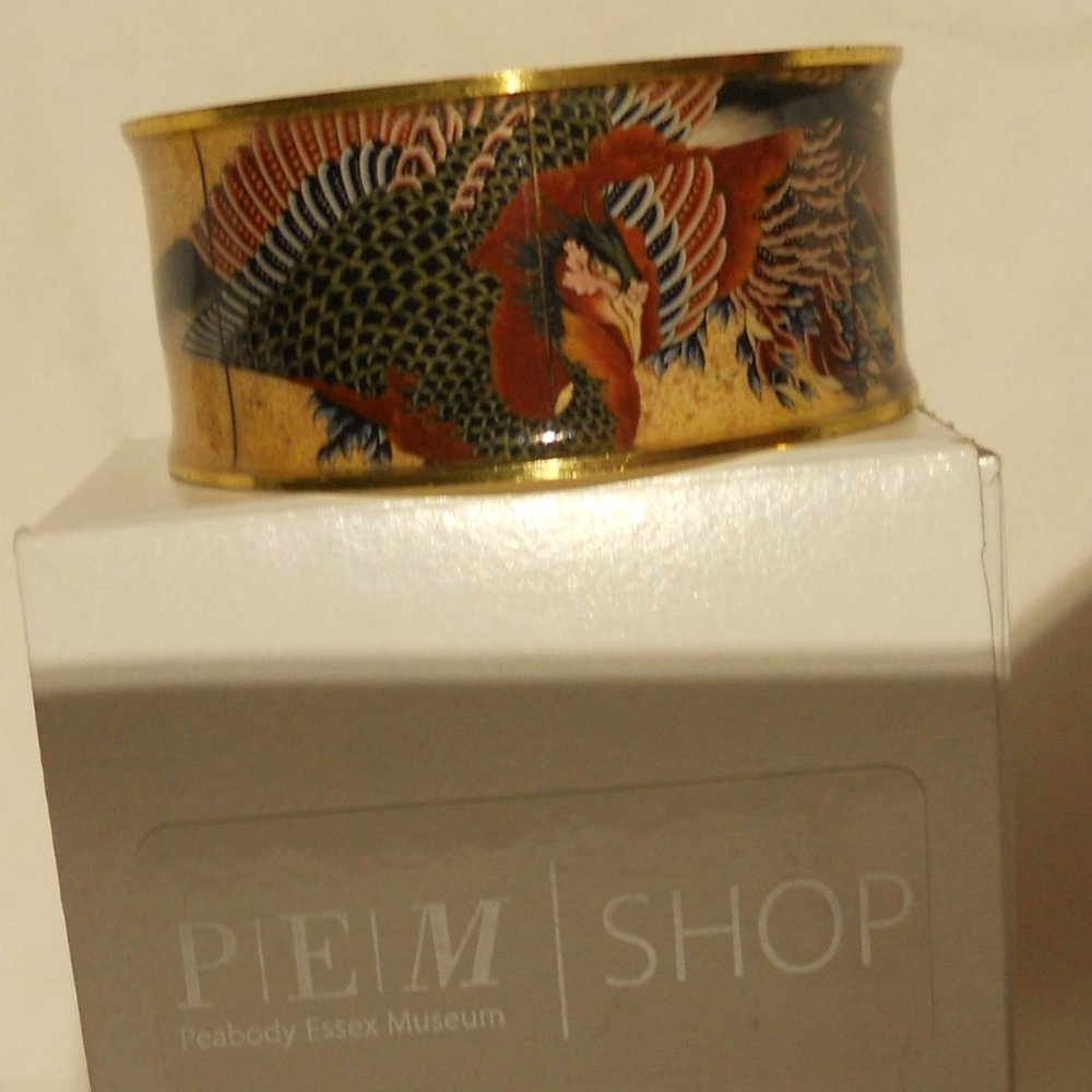 Art Cuff Japan Edo 1835 Phoenix Bracelet Bangle Goldtone Costume Fawkes nib